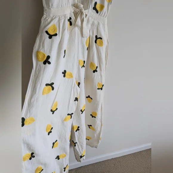 Anthropologie Red Carter Embroidered Lemon Ruffle Wide leg Flare Jumpsuit SMALL - Picture 8 of 15